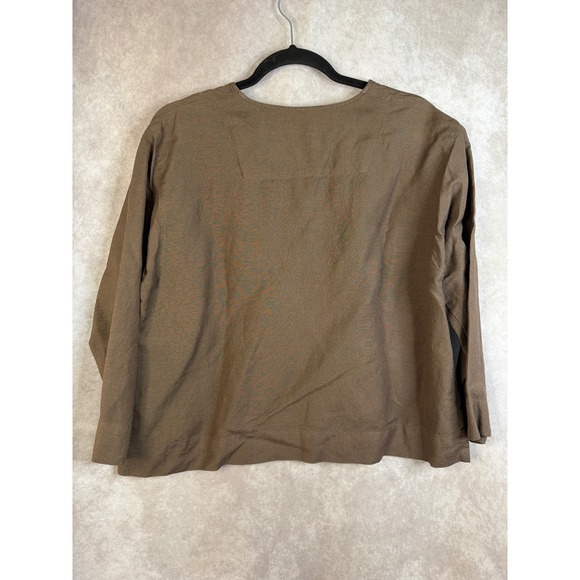 Vintage Sigrid Olsen Brown Button‎ Front Linen Rayon Blend Top Womens Petite Med - Picture 3 of 5